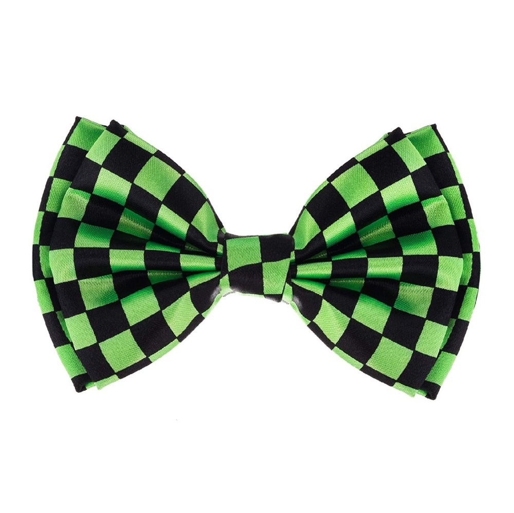 Mens Satin Checkerboard Pre-Tied Bow Tie Green